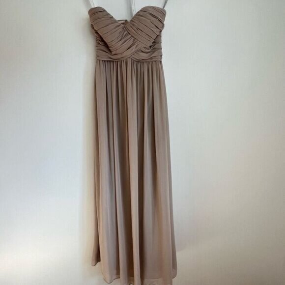 Bill Levkoff Strapless Maxi Dress Gown Prom Bridesmaid Formal Neutral Grey Tan 4 - Picture 10 of 15